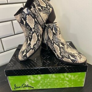 Sam Edelman Black and Cream Snake Print Ankle Boots